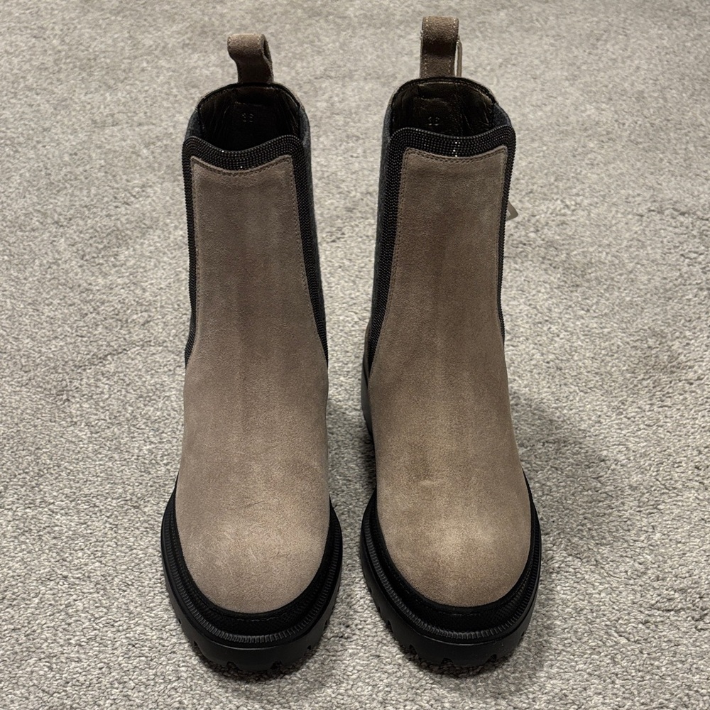 Brunello Cucinelli Taupe Suede Ankle Boots